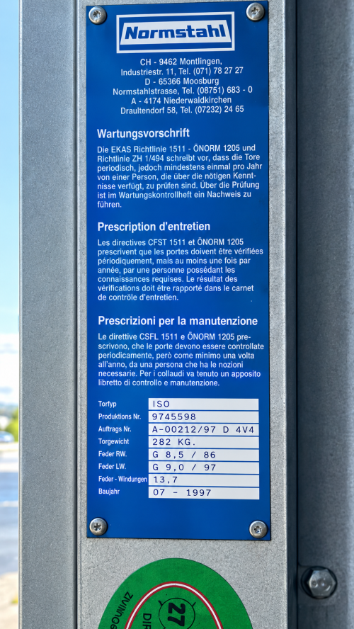 Typeskilt på Normstahl industritorsionsfjeder