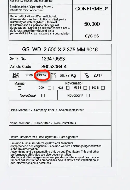 Novoferm lodret trækfjederdataplade