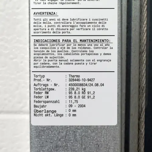 Novoferm industriel torsionsfjederdataplade